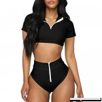Edenun Women's Sport Long Sleeve Triangle Thong Bikini Set Sunscreen U Collar Swimwear Bathing Swimsuit Beachwear Bk4 B07MQFHT31